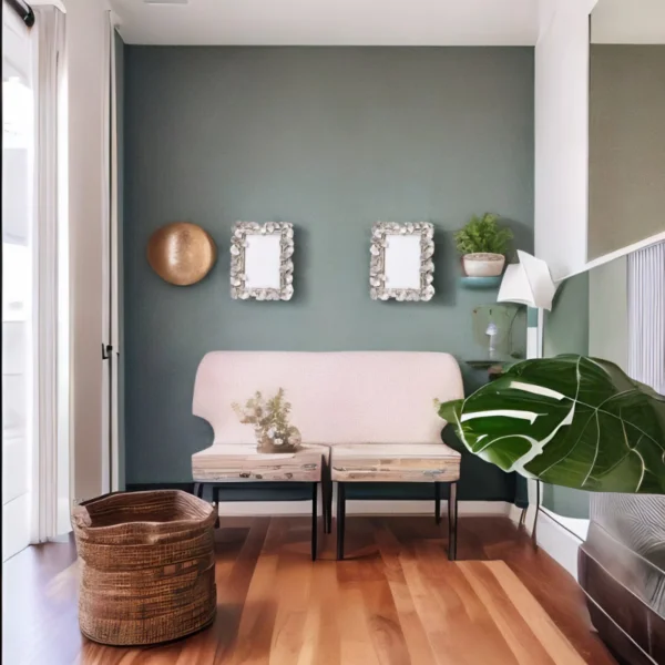 Laura Silver Photo Frame hung in living room with green walls.