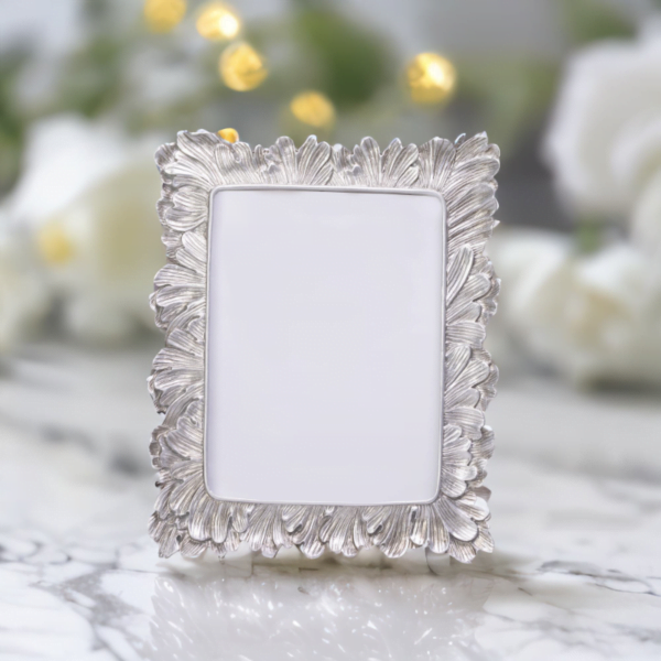 A Vintage Silver Frame on a marble table in London
