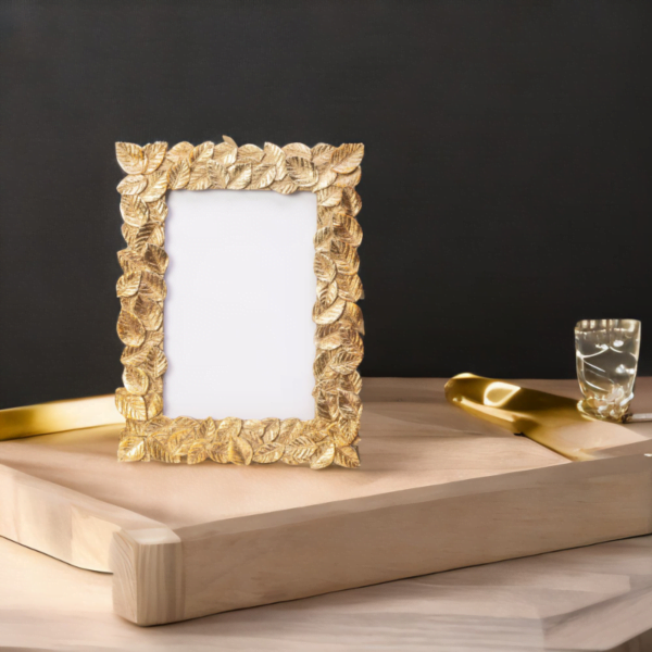 Gold Leaf Photo Frame on a wooden tray.