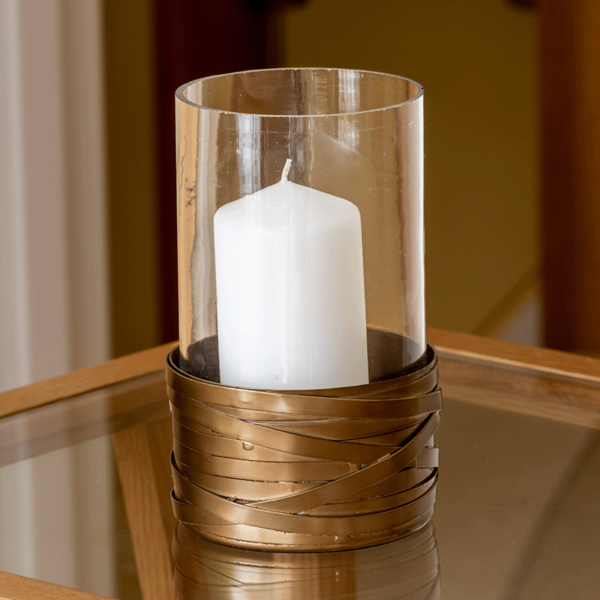 Bronze candle holder with glass