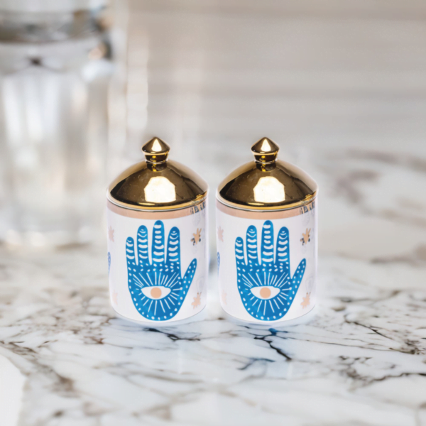 Hamsa Hand Canister (Set of 2) salt and pepper shakers.