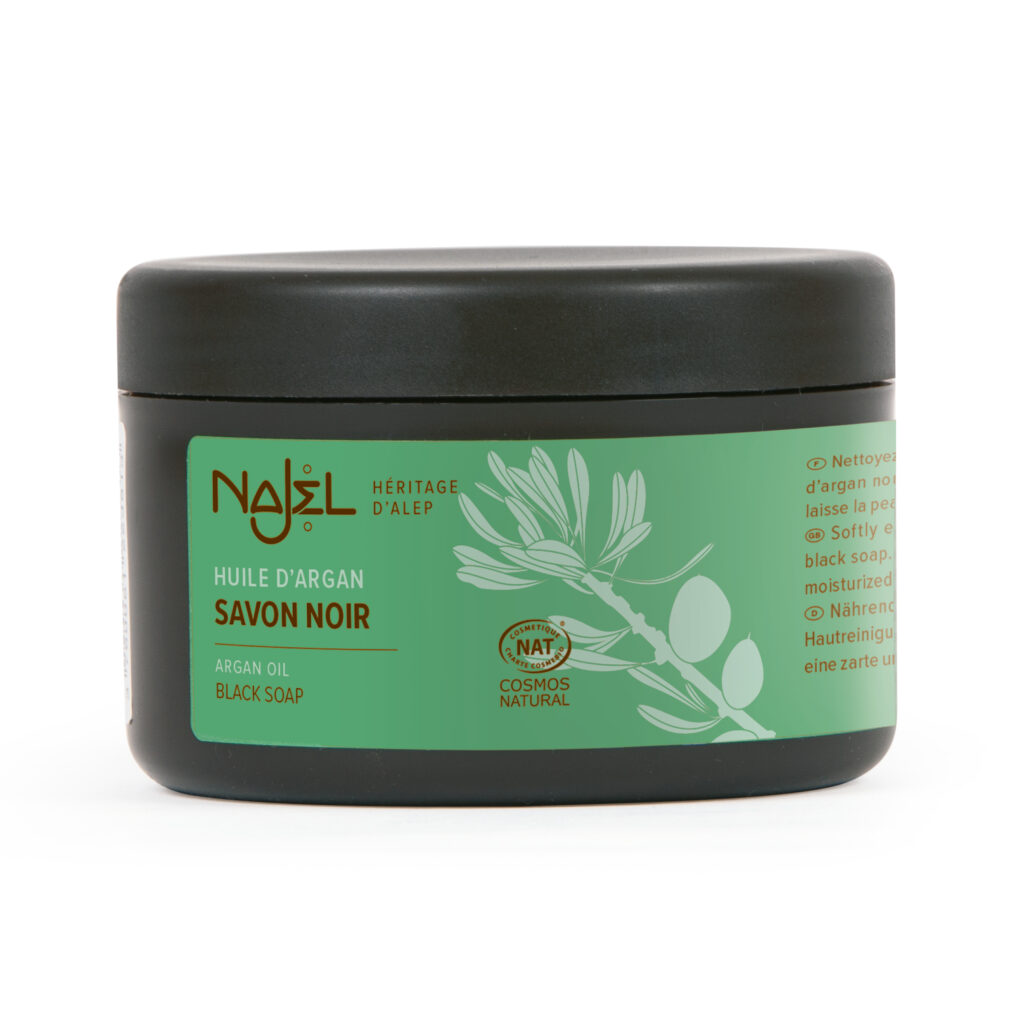 NAJEL COSMOS NATURAL BLACK SOAP WITH ORGANIC ARGAN OIL AND OLIVE OIL