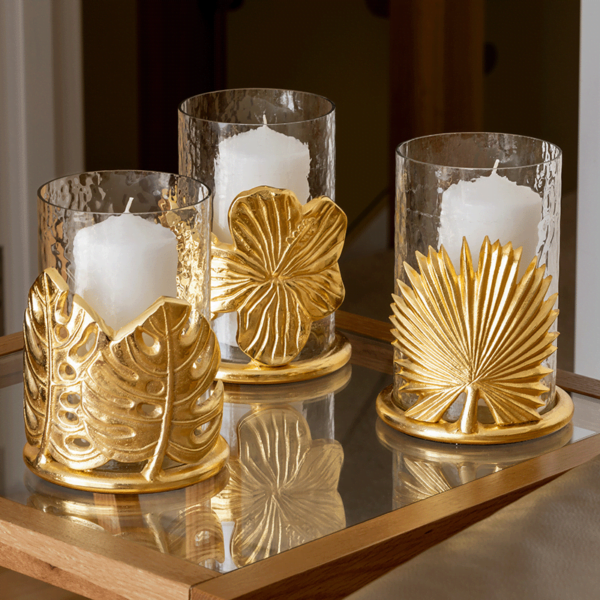Leaf, Palm, Flower, Gold Candle holders