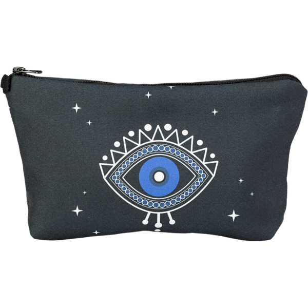 Black Evil Eye Cosmetic Bag with stars