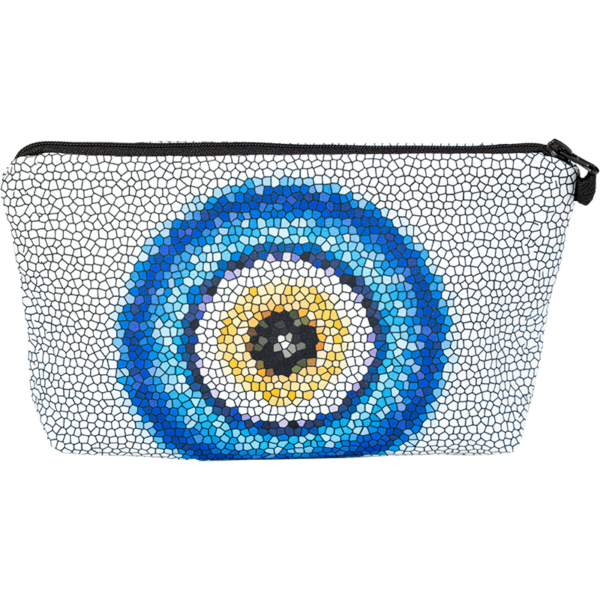 White Mosaic Evil Eye Cosmetic Bag