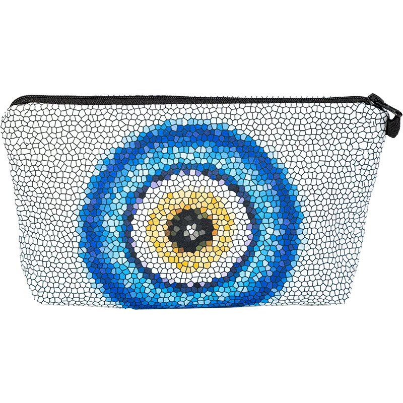 White Mosaic Evil Eye Cosmetic Bag