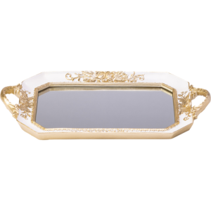 Resin gold and white octagon mirror tray