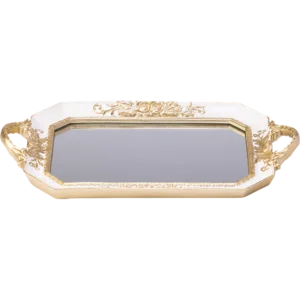 Resin gold and white octagon mirror tray