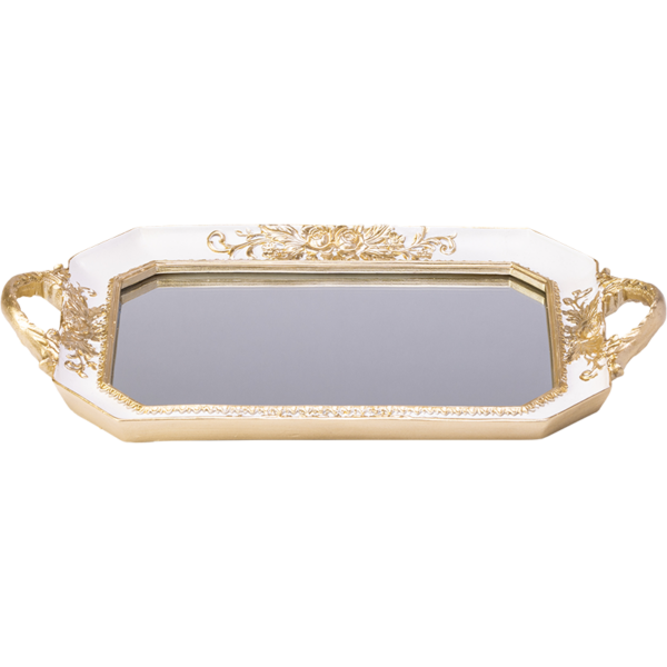 Resin gold and white octagon mirror tray