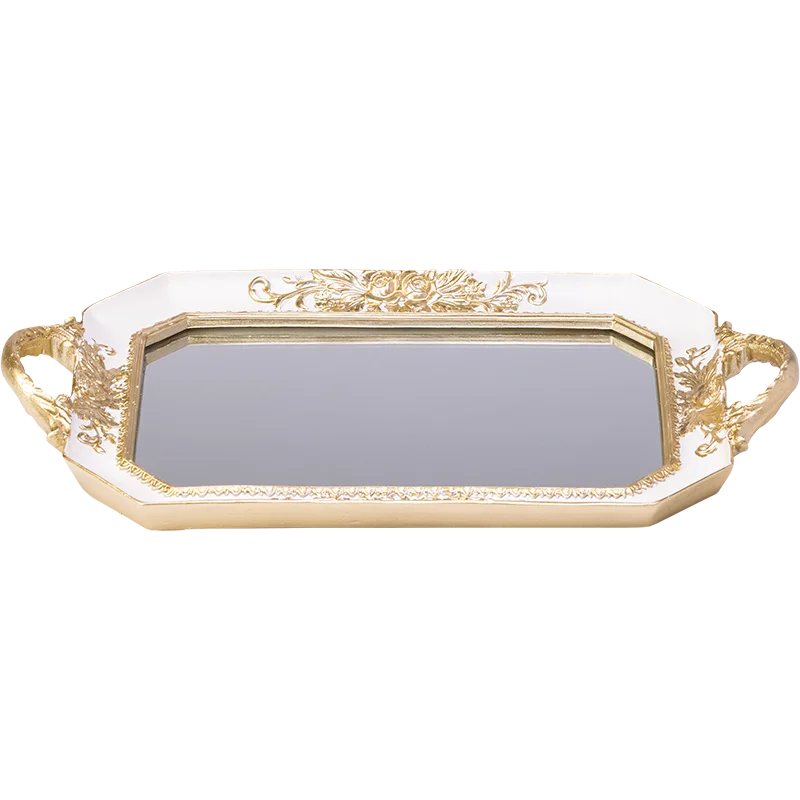 Resin gold and white octagon mirror tray