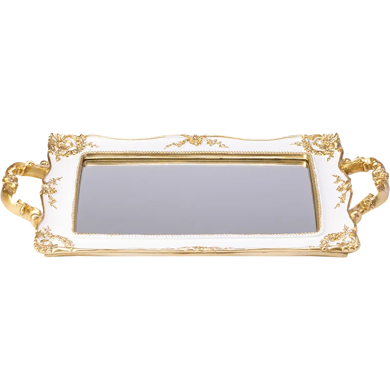 Resin gold and white Rectangle Mirror tray