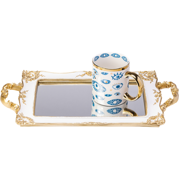 Resin gold and white Rectangle Mirror tray
