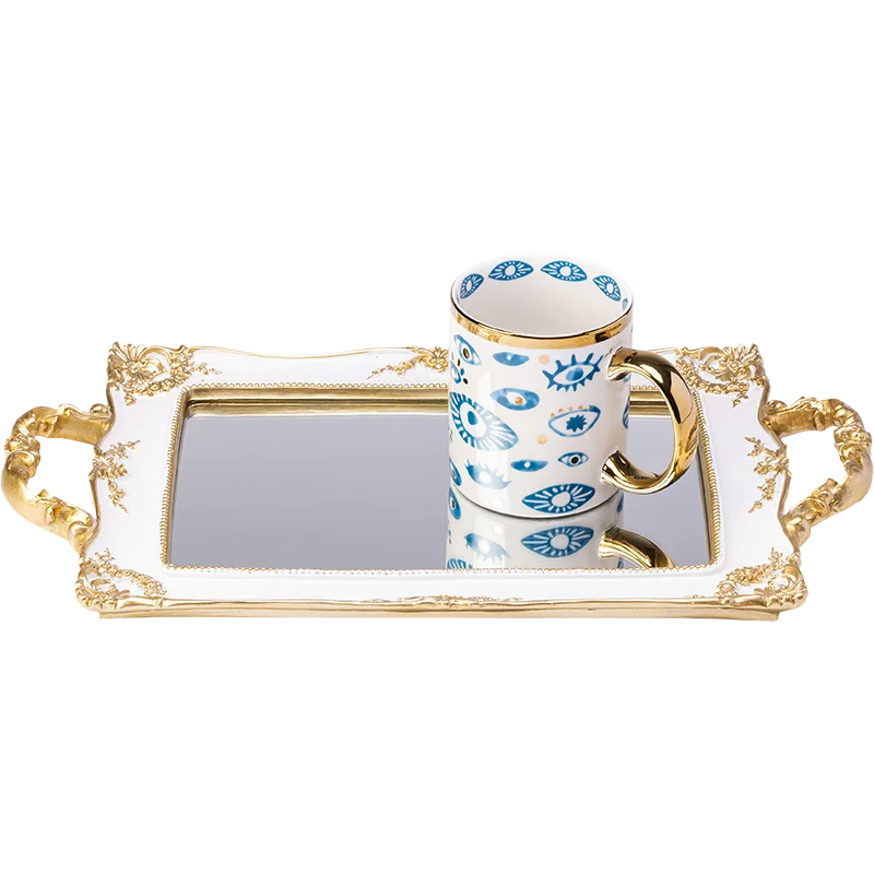 Resin gold and white Rectangle Mirror tray