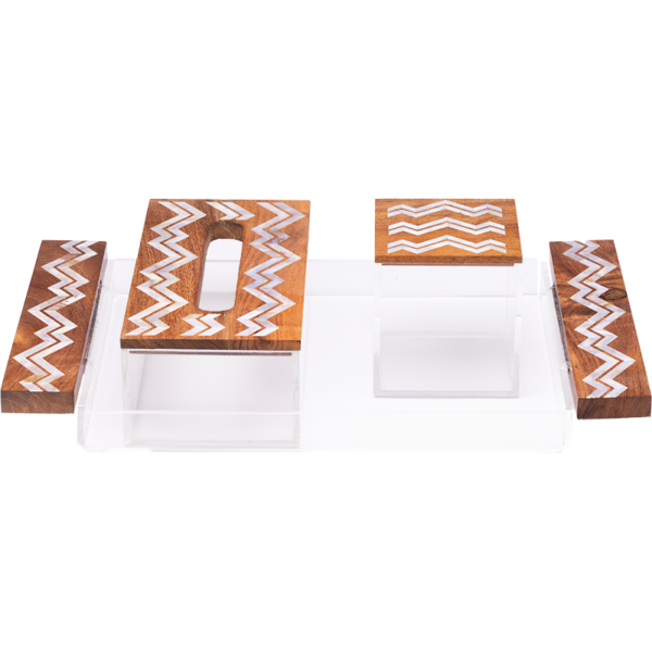 Mother of Pearl Tray Set, Tissue box ,and tea box