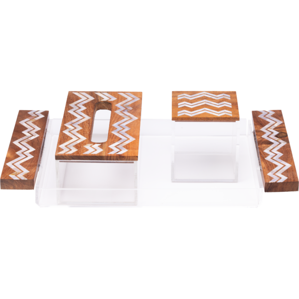 Mother of Pearl Tray Set, Tissue box ,and tea box