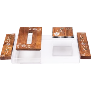 Floral Mother of Pearl Tray Set, Tissue box ,and tea box
