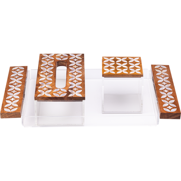 Mother of pearl Set of tray, Tissue box ,and tea box