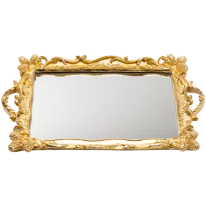 gold tray with mirror.