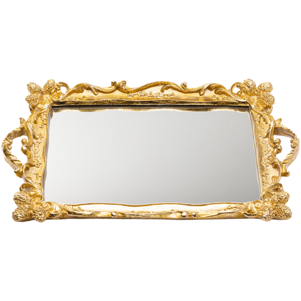 gold tray with mirror.