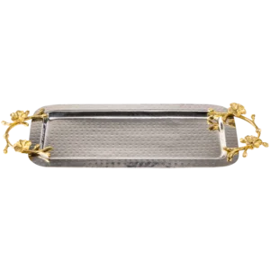 Hammered silver octagon tray with gold flower handle