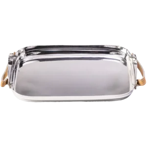 Silver rectangle tray with leather handles