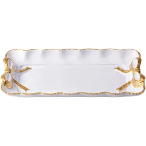 White tray with a gold handles