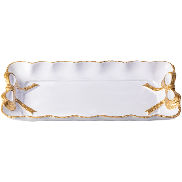 White tray with a gold handles