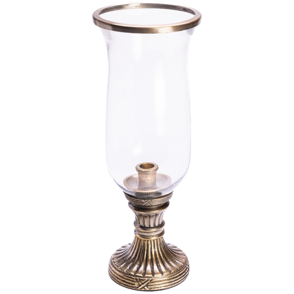 Large golden candle holder with glass