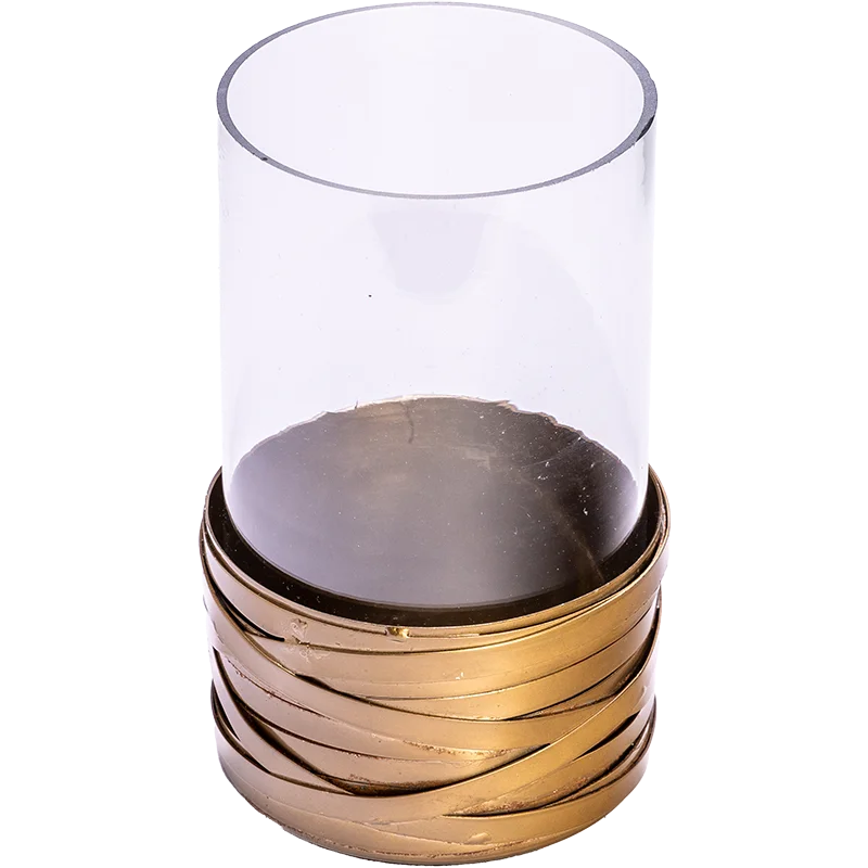 a bronze candle holder with glass