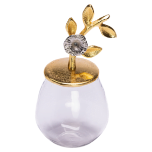 glass jar with gold flower lid