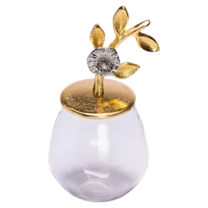 glass jar with gold flower lid