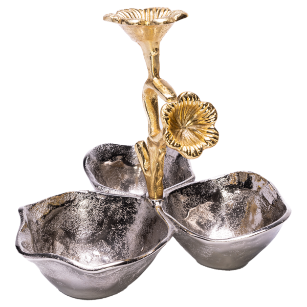 Flower Platter Made From Aluminium with Antique Silver & Gold Styling.