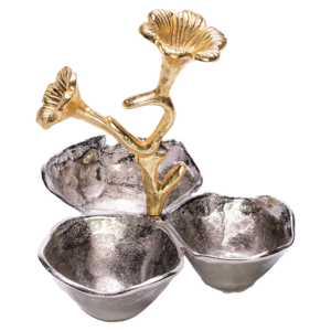 Flower Platter Made From Aluminium with Antique Silver & Gold Styling.