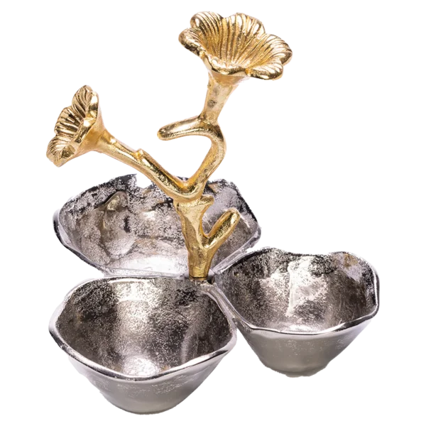 Flower Platter Made From Aluminium with Antique Silver & Gold Styling.
