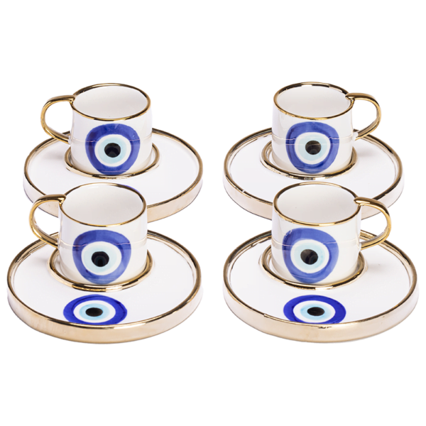 A set of 4 Coffee Cups with an Evil Eye pattern.