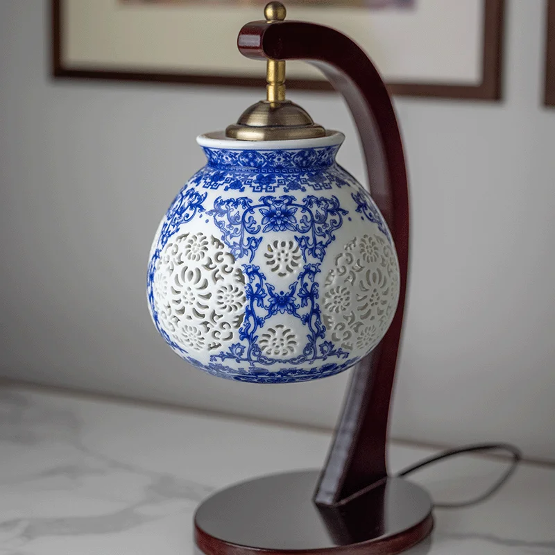 Blue wood hanging lamp