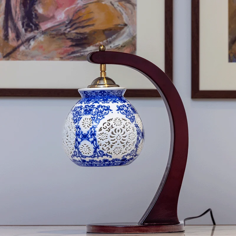 Blue wood hanging lamp