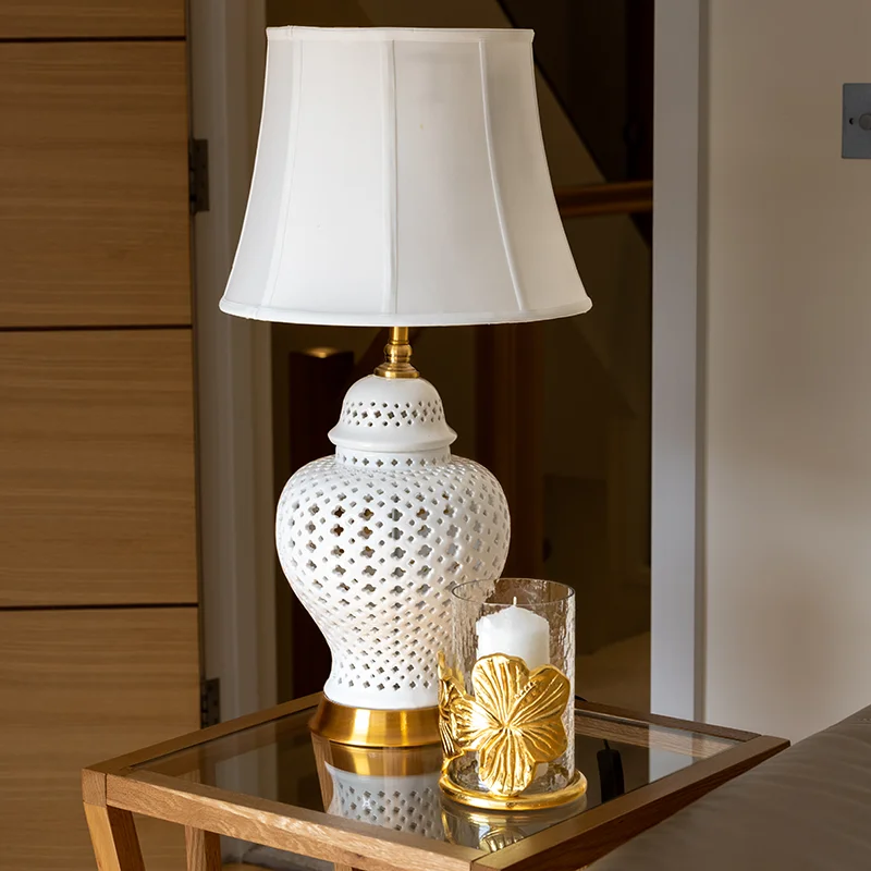 ginger jar lamp with gold flower candle holder
