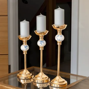 Gold pillar candle holders set