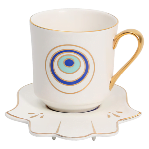 A white Serenity Set with a blue eye on it.