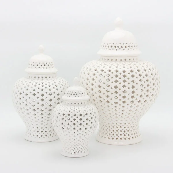 3 white ginger jars