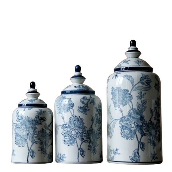 3 goergoes jar prcelain jar set with lid white and blue