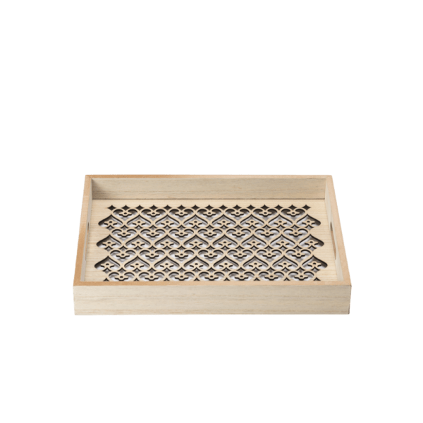 Medium size wood serving trays on white background.
