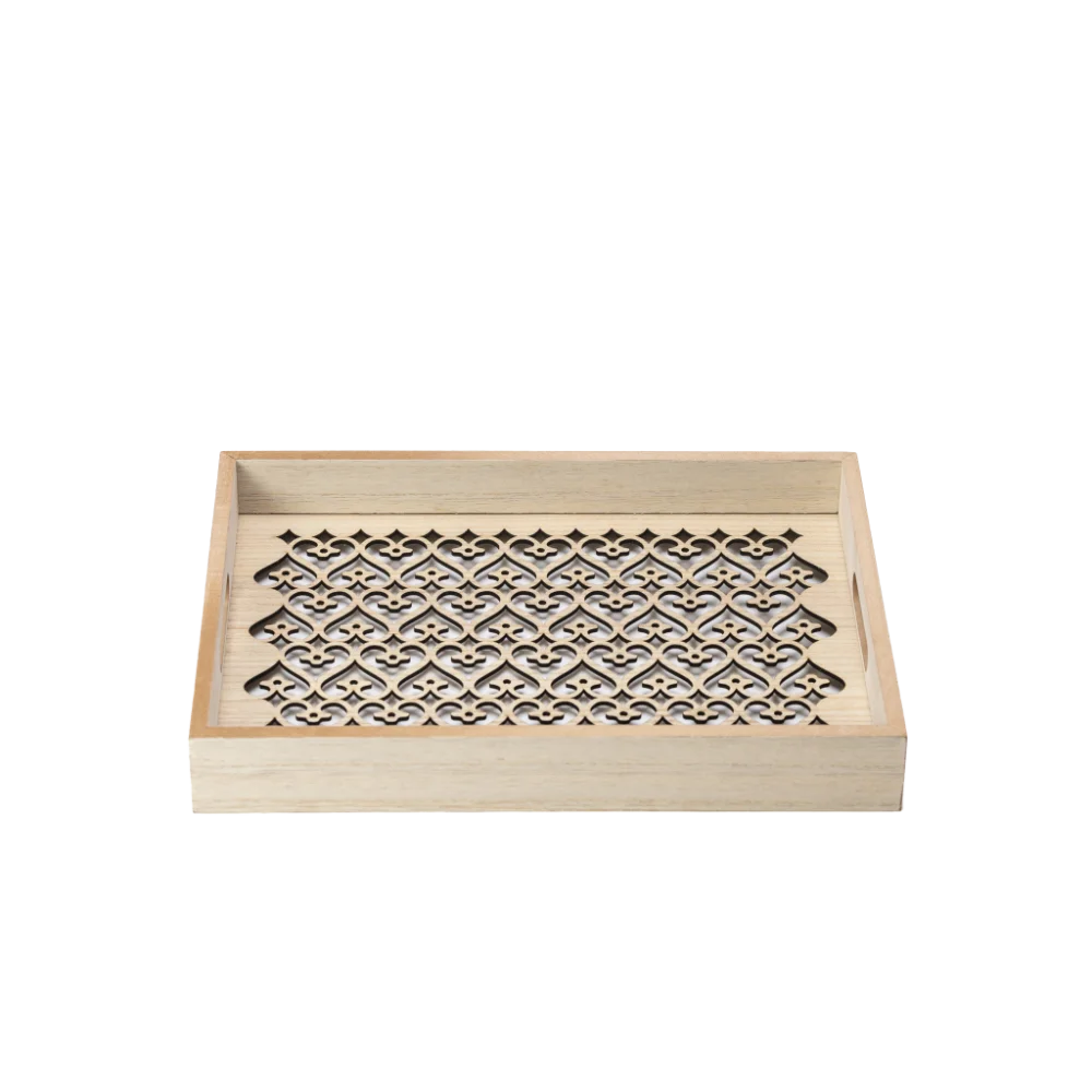 Medium size wood serving trays on white background.