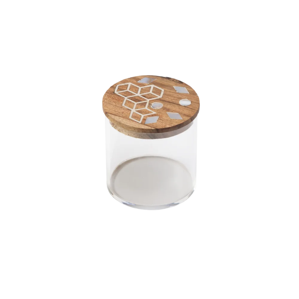 wood and acrylic canister with mother of pearl inlay.