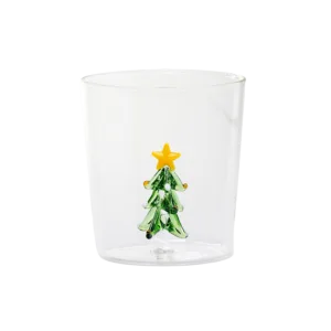 Glass cup with 3D Green Christmas tree inside.