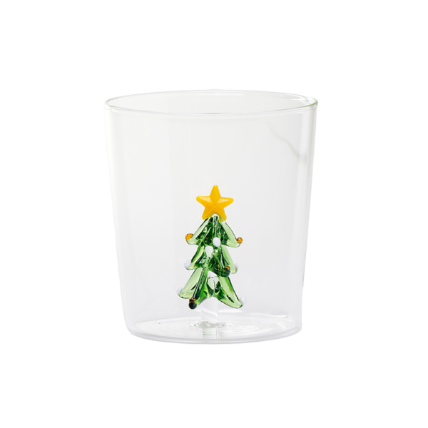 Glass cup with 3D Green Christmas tree inside.