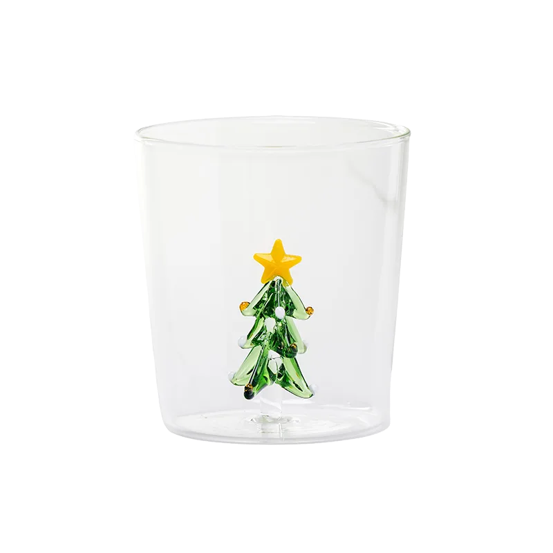 Glass cup with 3D Green Christmas tree inside.