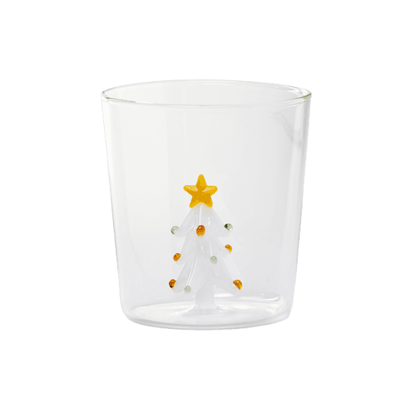 Glass cup with 3D white Christmas tree inside.